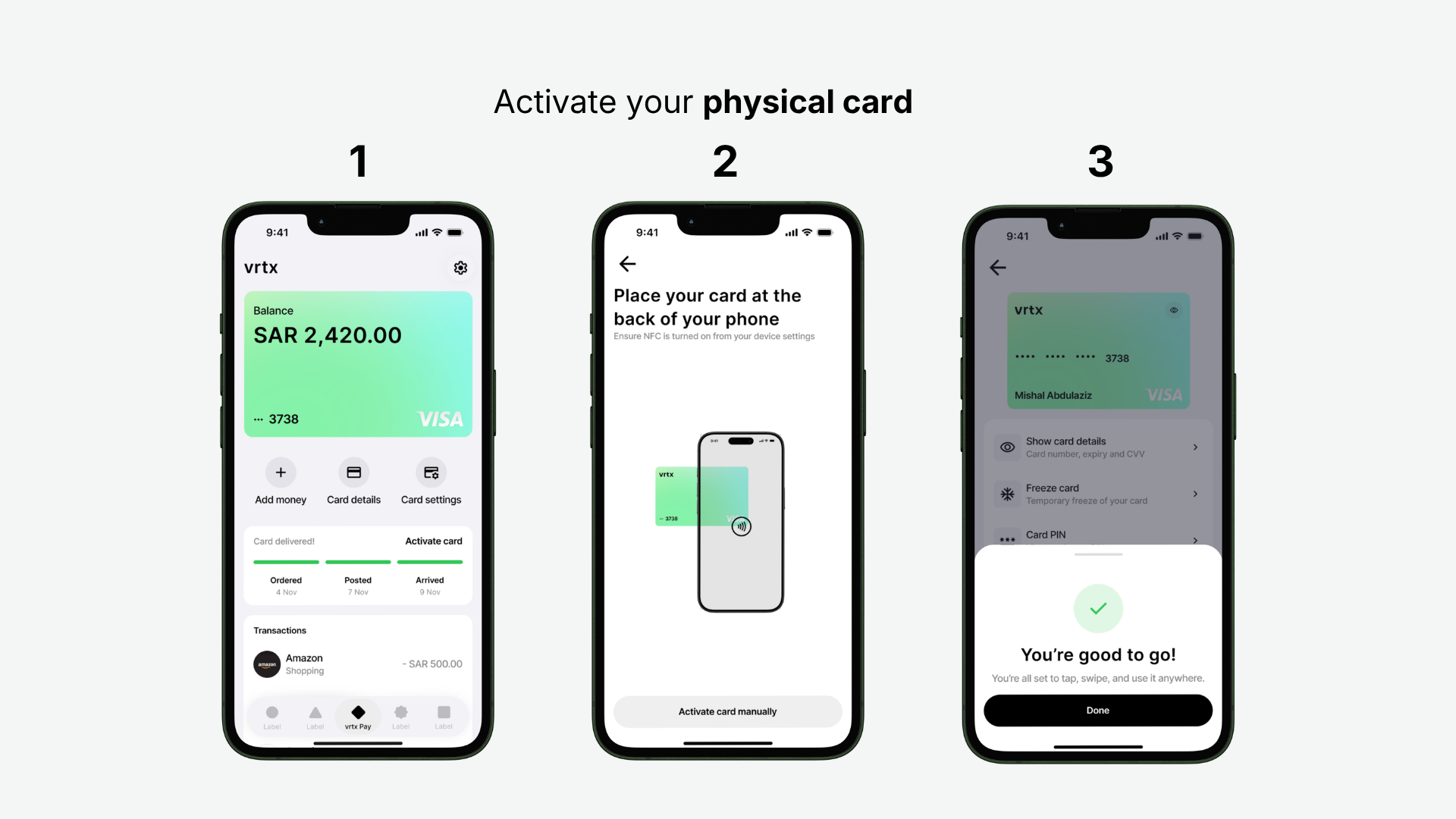 Activate phsical card